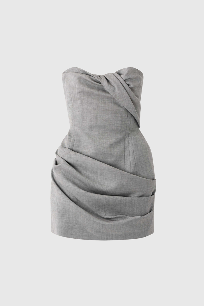 Donatas Strapless Ruch Mini Dress In Grey