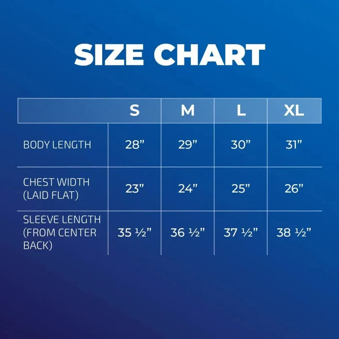 Blueprint Bryan Johnson crew neck sweatshirt size chart with measurements