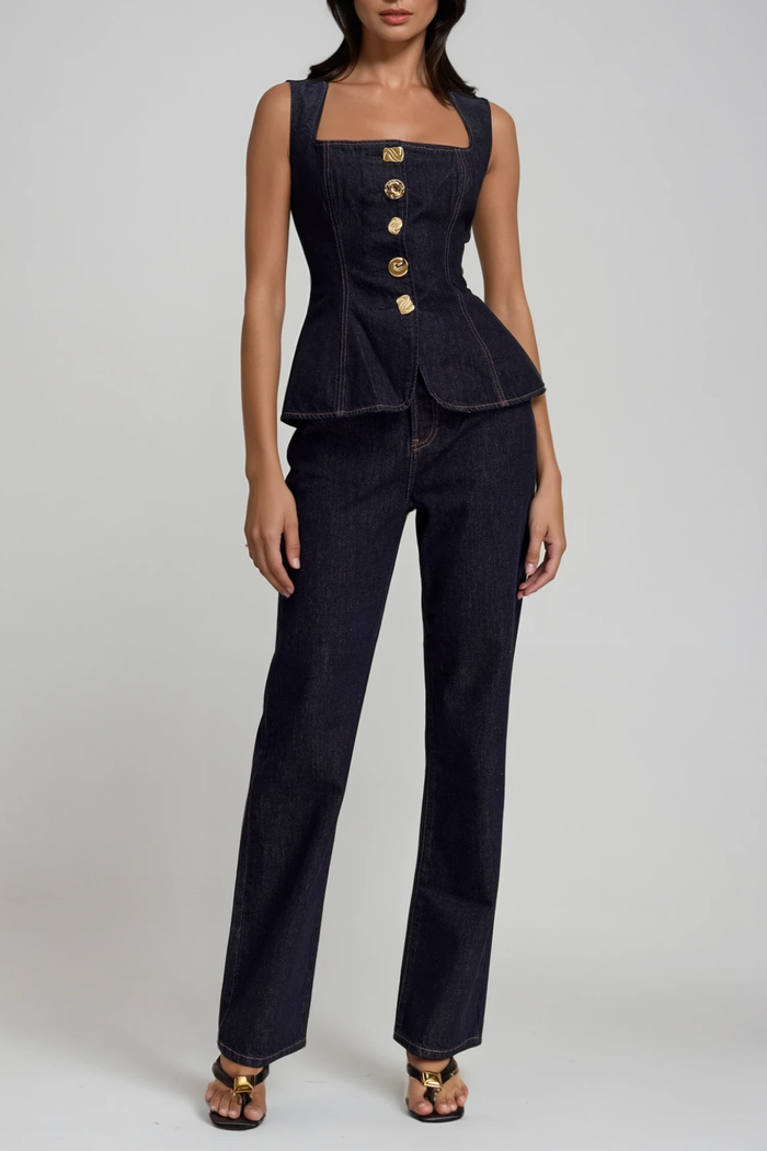 Dorkas Embellished Denim Pants Set