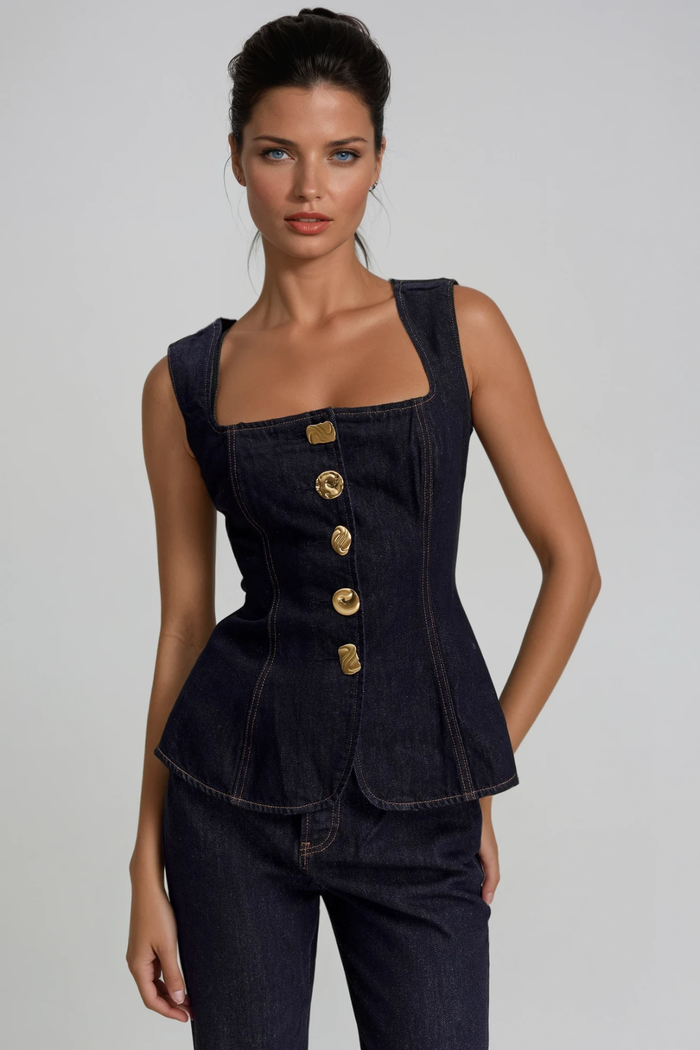 Dorkas Embellished Denim Pants Set