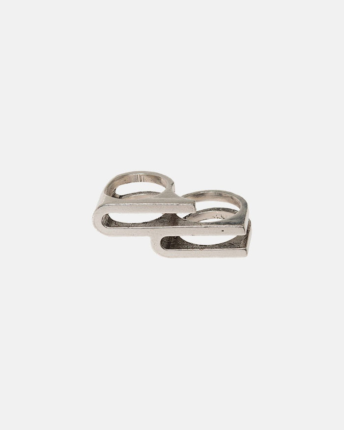DOUBLE C RING - silver double band ring, flat lay - Cold Culture
