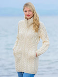 Double Collar Merino Aran Coat - Natural White #color_natural-white