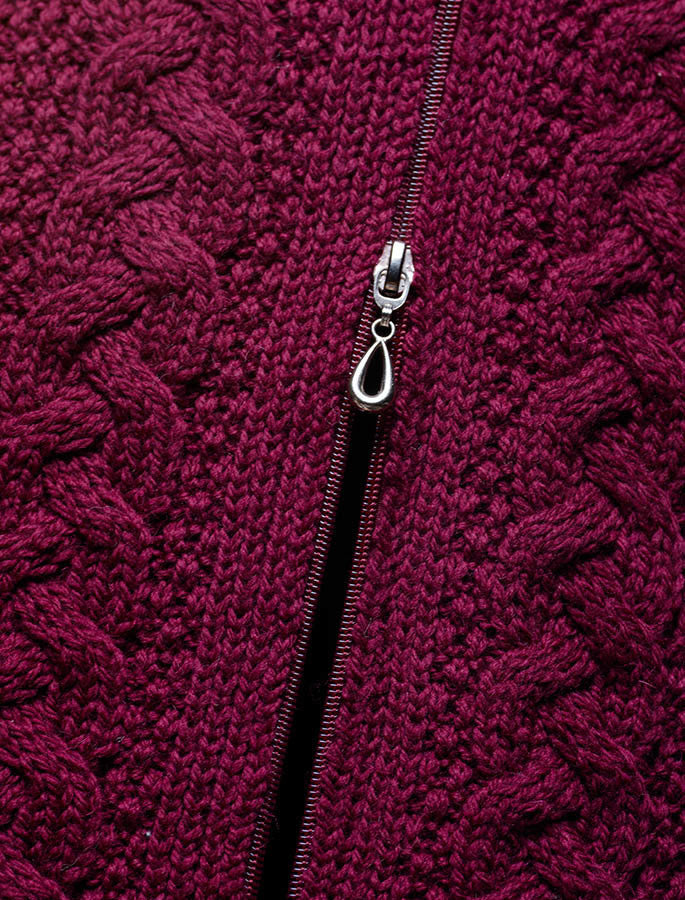 Double Collar Merino Aran Coat - wine #color_wine