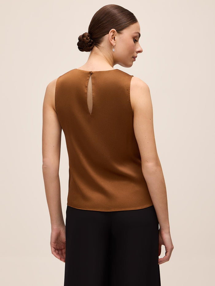 Bronze Draped Cowl Shell Top - Back View - Le Chateau