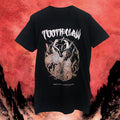 A black ringspun cotton T-shirt by Tooth And Claw with "TOOTH & CLAW" in bold white above detailed birds and branches art. "DREAM / ASCENSION" is printed below on a textured red and black background.