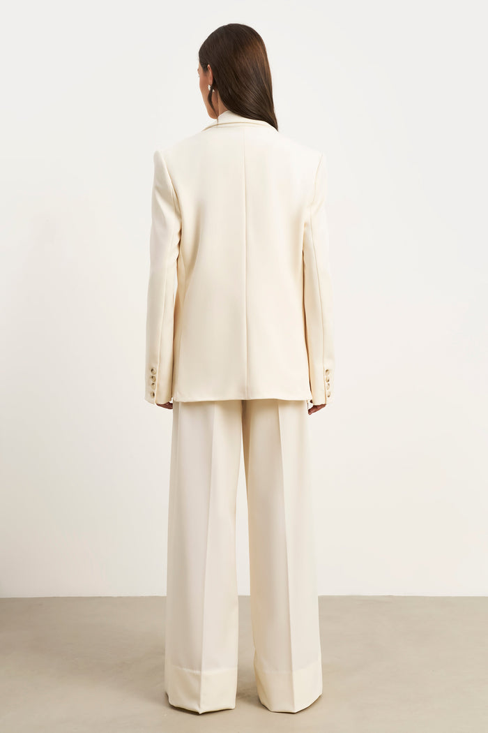 Dropped Waist Double Breasted Blazer - Cream