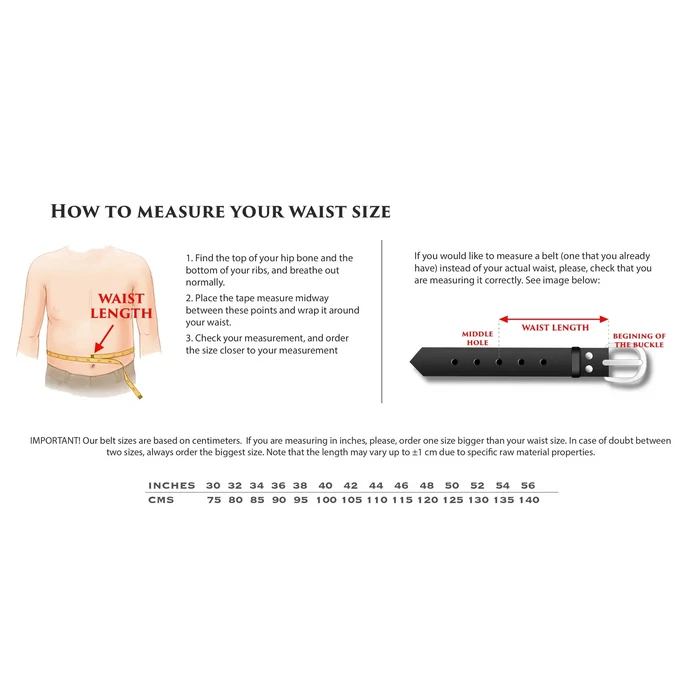 Duran Croc Hampton belt II waist measurement guide