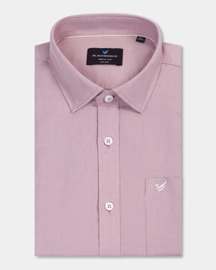 Dusty Pink Half Sleeve Linen Solid Shirt - Cleo