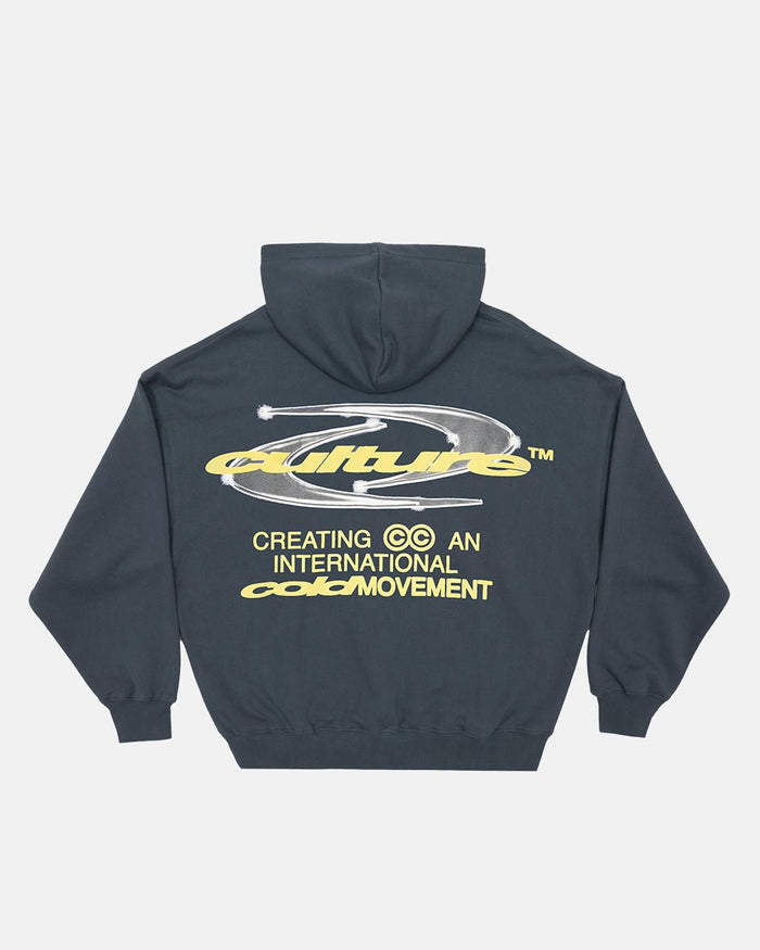 DYNAMIC HOODIE DARK BLUE - dark navy graphic print hoodie, back view - Cold Culture