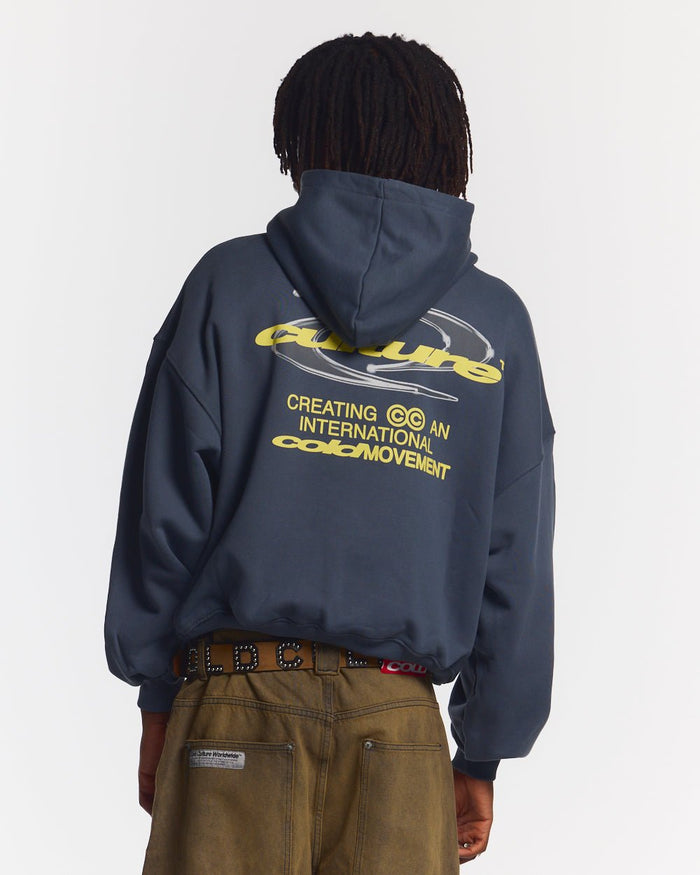 DYNAMIC HOODIE DARK BLUE - dark navy graphic print hoodie, back view on male model - Cold Culture #man