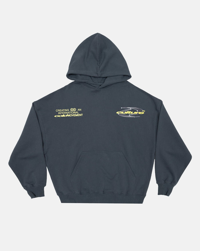 DYNAMIC HOODIE DARK BLUE - dark navy graphic print hoodie, front view - Cold Culture
