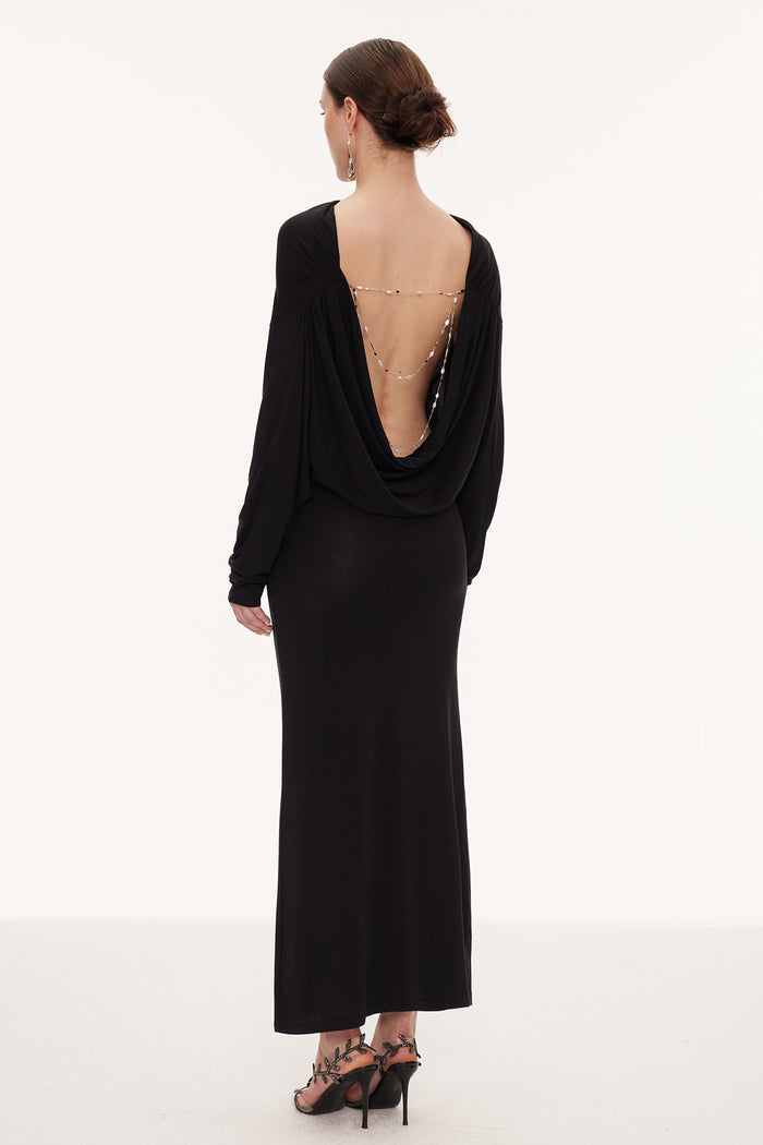 Ealasaid Backless Pearl Chain Maxi Dress