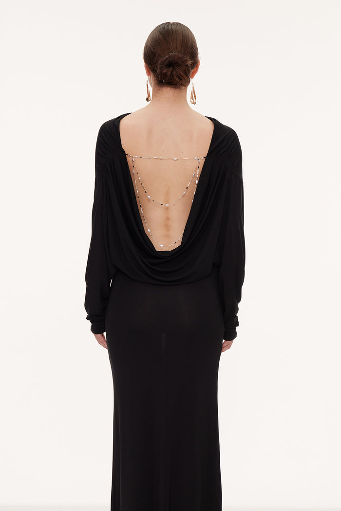 Ealasaid Backless Pearl Chain Maxi Dress