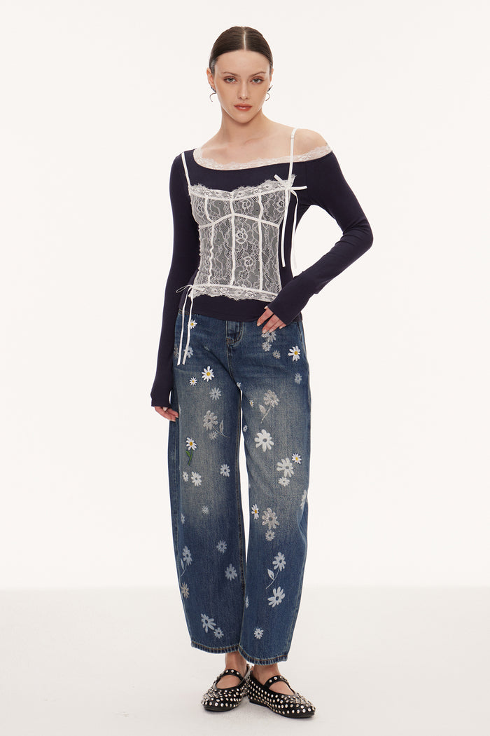 Eini One Shoulder Lace Top In Black