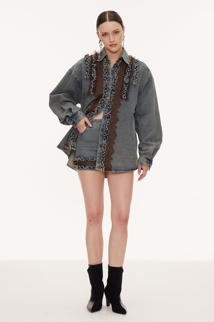 Eirenaios Ruffle Denim Skirt Set