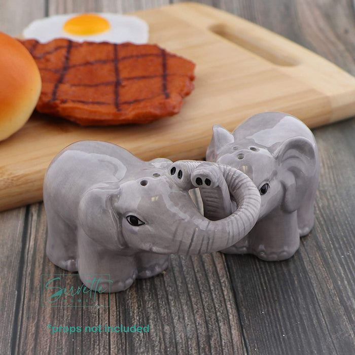 Elephant Collection Matching Gift Set - Ceramic Napkin Holder, Spoon Rest and Salt & Pepper Shakers