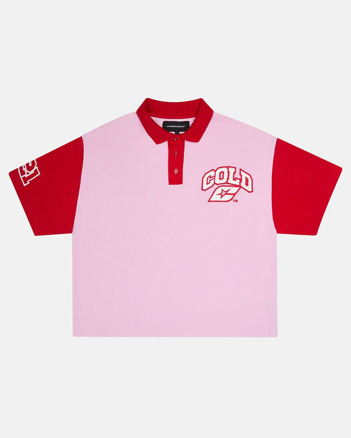 ELLIOT POLO PINK - pink colorblock polo shirt, front view - Cold Culture