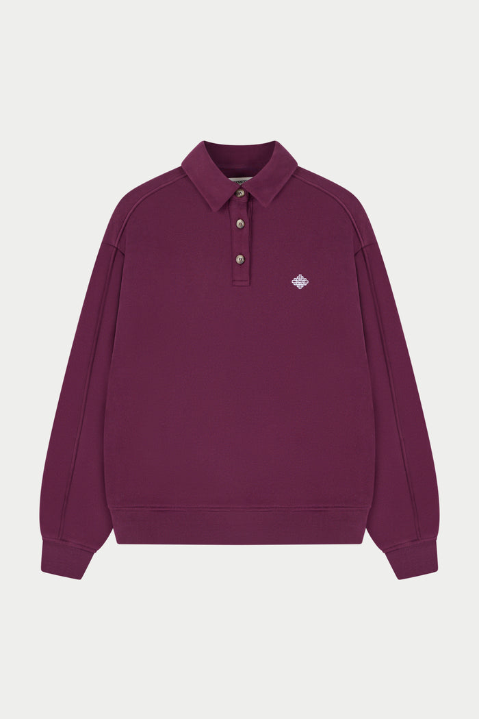 EMBLEM EMBROIDERED RUGBY POLO - PLUM