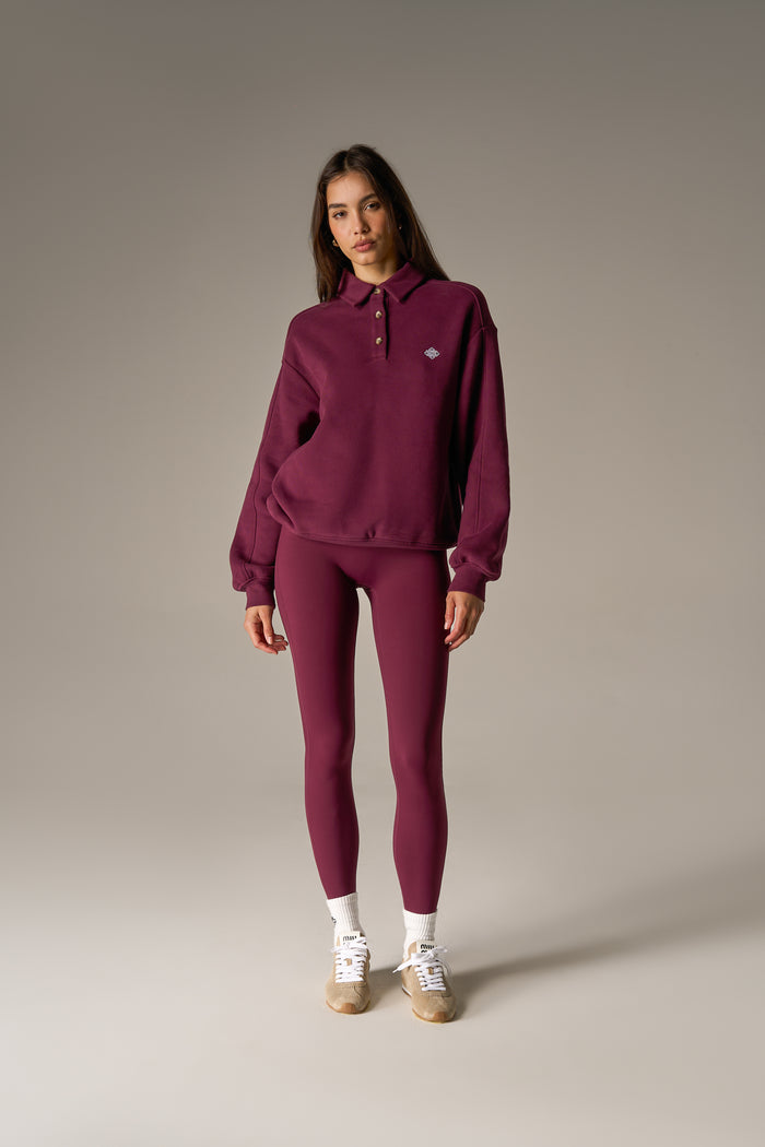 EMBLEM EMBROIDERED RUGBY POLO - PLUM