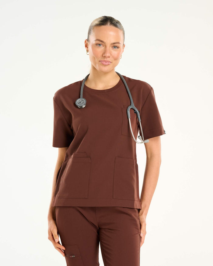 Essential Crewneck Scrub Top - Cocoa