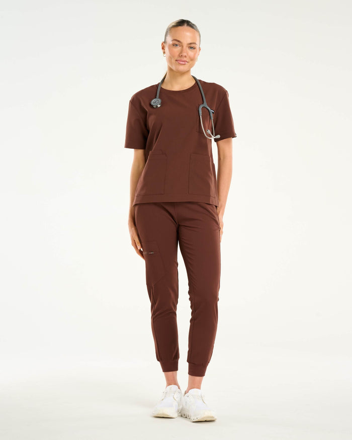 Essential Crewneck Scrub Top - Cocoa