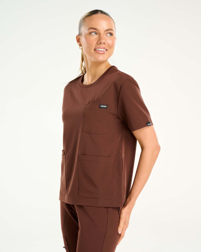 Essential Crewneck Scrub Top - Cocoa