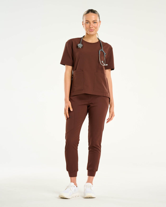 Essential Crewneck Scrub Top - Cocoa
