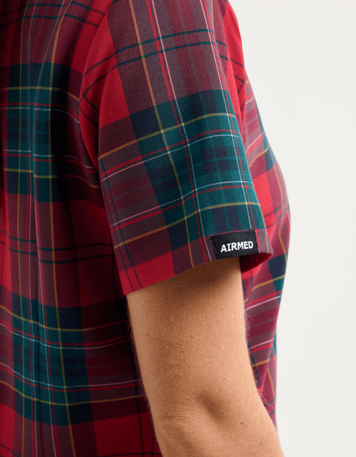 Essential One Pocket V Neck Scrub Top - Christmas Red Tartan