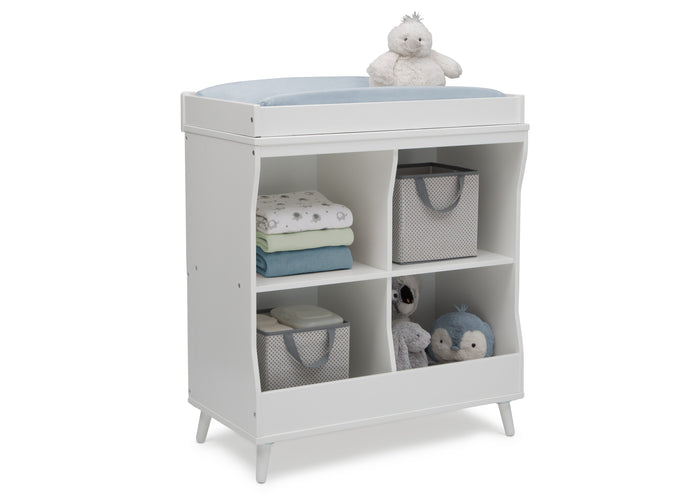 Delta Children Bianca White with Natural (123) Essex Changing Table/Bookcase, Right Silo View