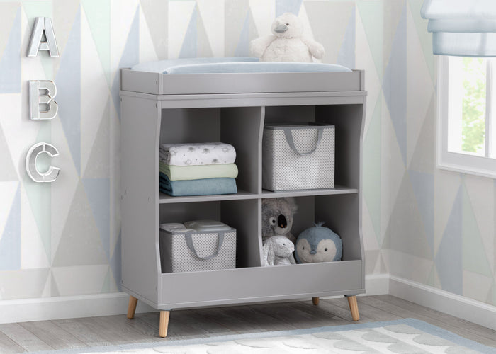 Delta Children Grey with Natural (1359) Essex Changing Table/Bookcase, Hangtag View