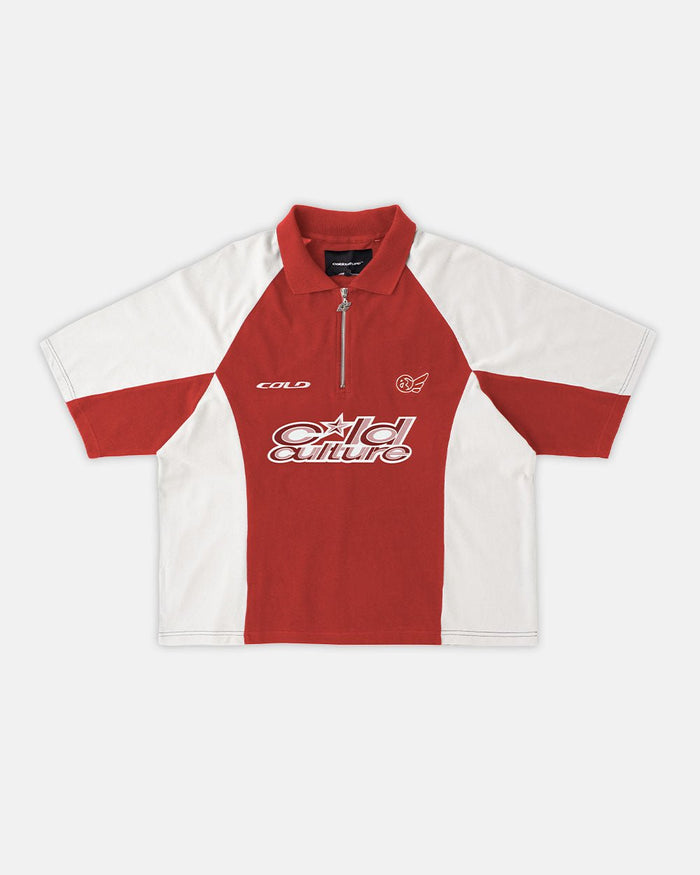 EXTREME POLO BURGUNDY AND WHITE - burgundy and white polo shirt, front view - Cold Culture