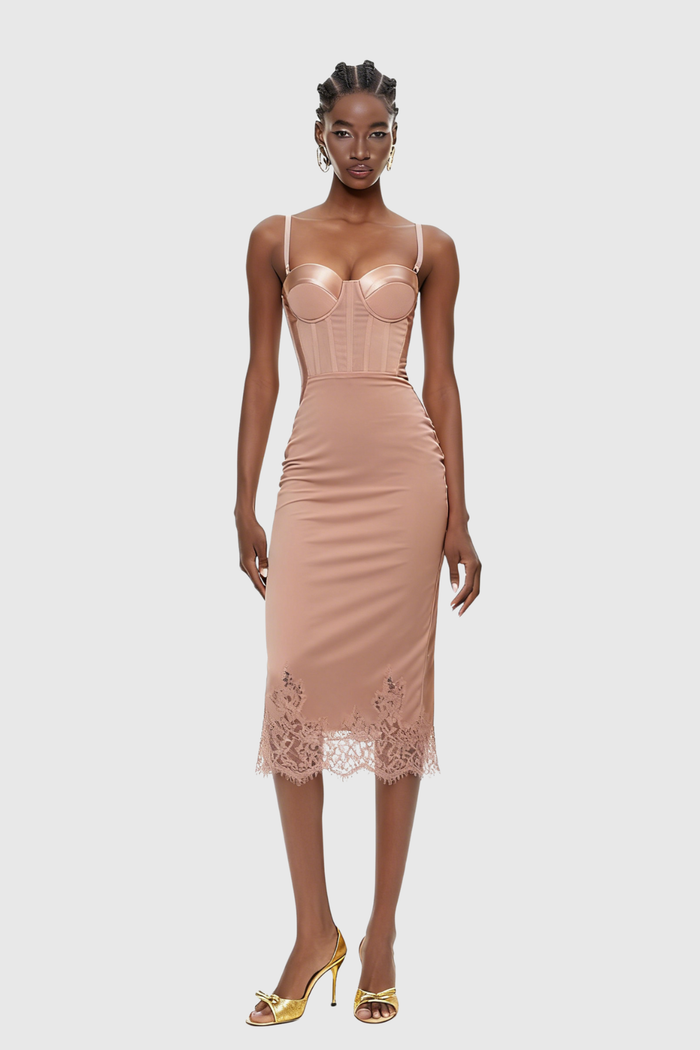 Faizel Spaghetti Corset Lace Midi Dress