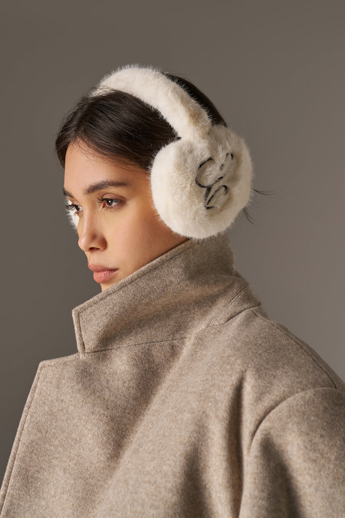 FAUX FUR SINGLE SCRIPT EARMUFFS - CREAM