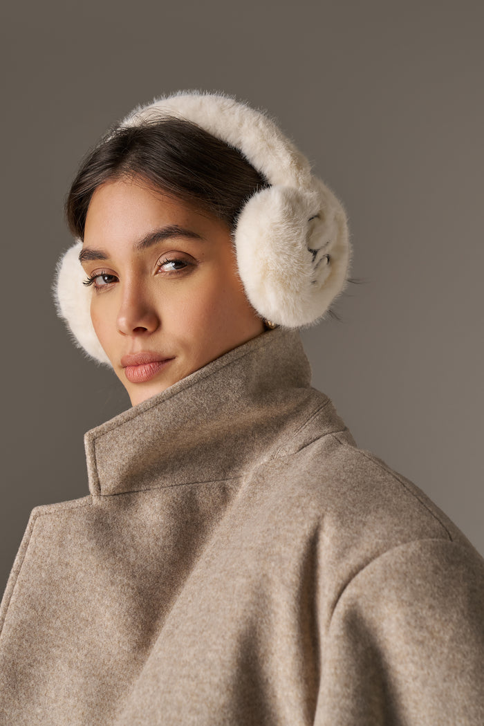 FAUX FUR SINGLE SCRIPT EARMUFFS - CREAM