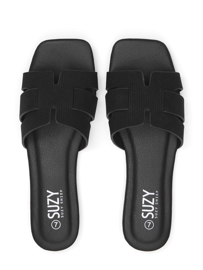 Faux Leather Woven Slides