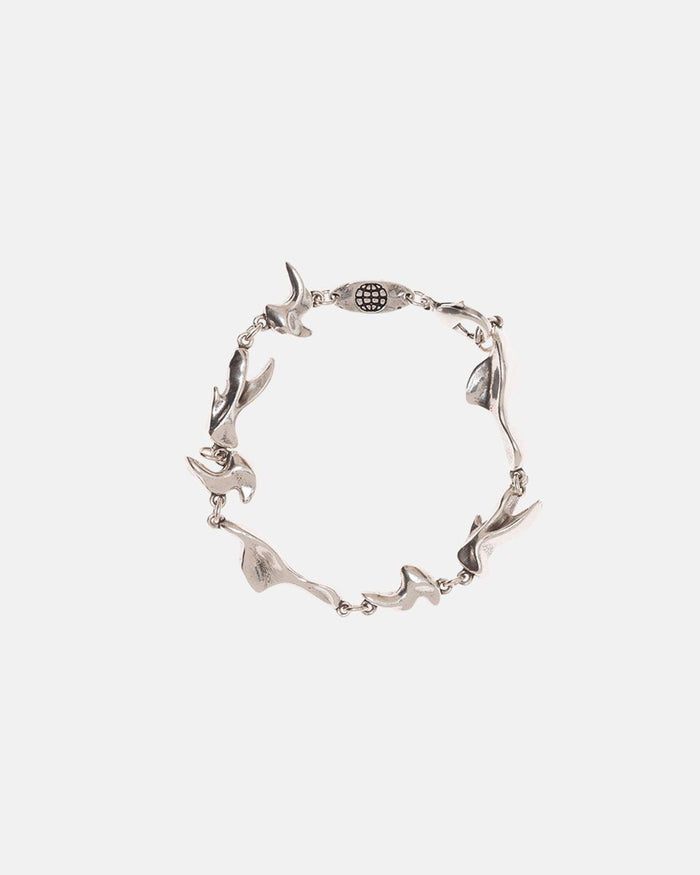 FINS BRACELET - sculpted silver chain bracelet, flat lay - Cold Culture
