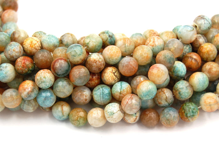 Fire Agate in 10mm Faceted Mixed Greens Color,  - 15" strand