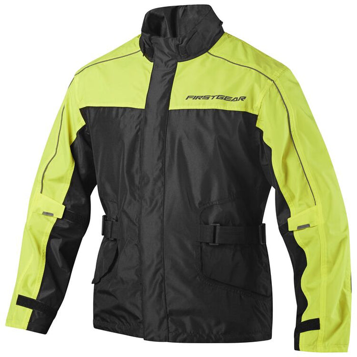 FirstGear Rainman Jacket HiVis: Firstgear Rainman Rain Jacket
With its adjustable waist strap and set-and-forget elasticized