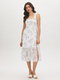 Snow White Floral Chiffon Dress with Ruffled Straps - Woman Wearing Tiered Skirt Dress - Suzy Shier
