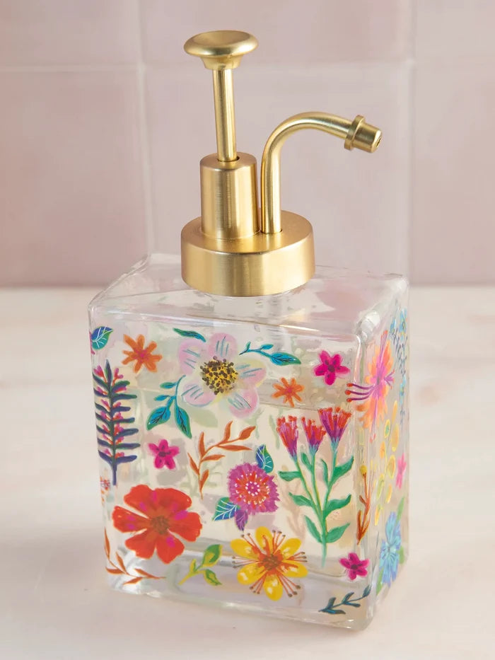 Floral Glass Soap Dispenser