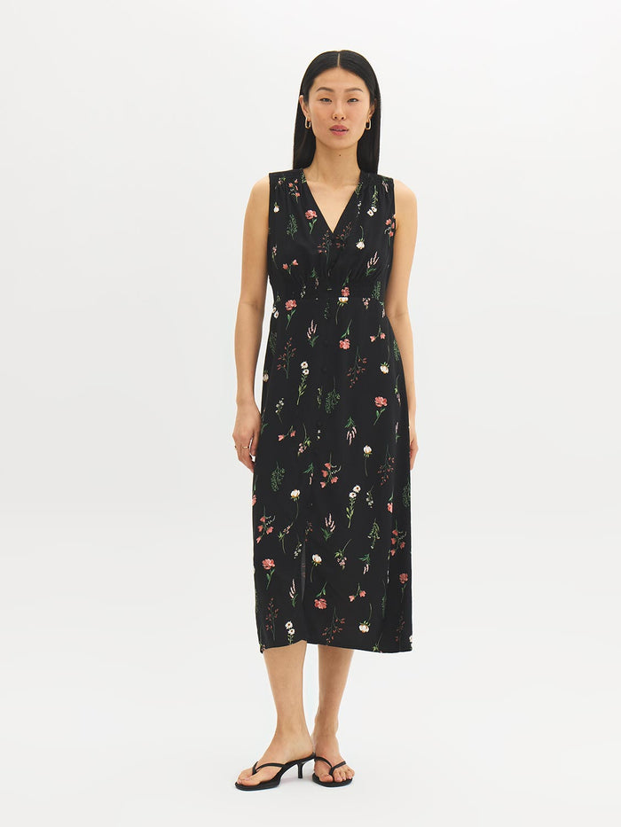 Floral V-Neck Smocked Midi Dress