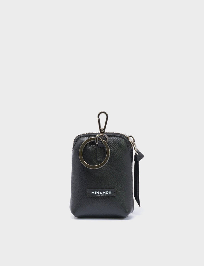Florence Pouch Charm  - Black Leather Keychain Eyes Embroidery