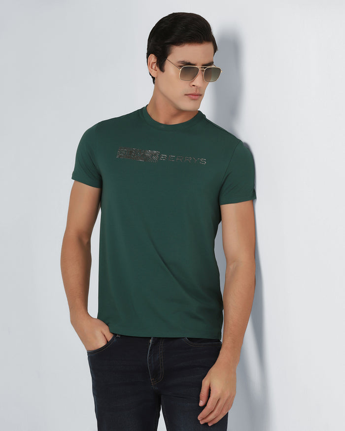 Forest Green Crew Neck Printed T-Shirt - Petunia