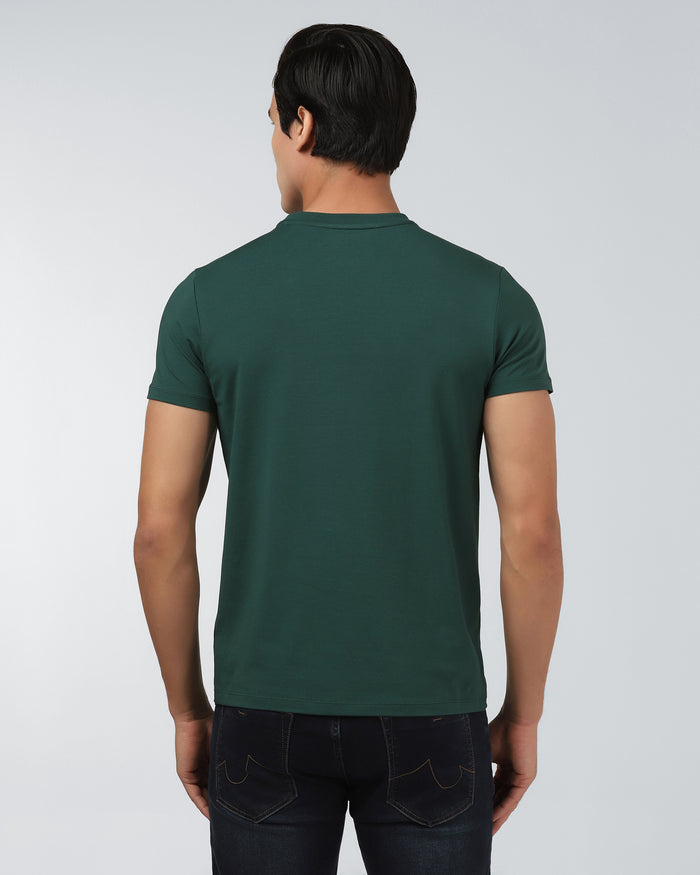 Forest Green Crew Neck Printed T-Shirt - Petunia