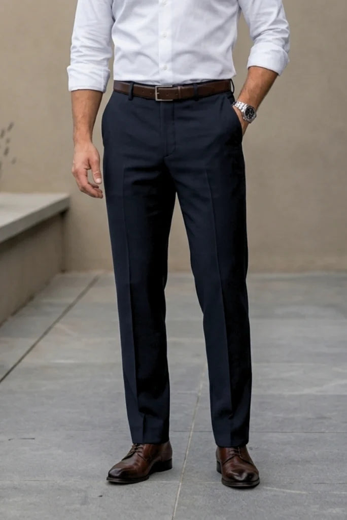 Men Navy Blue Regular Fit Trouser-Front