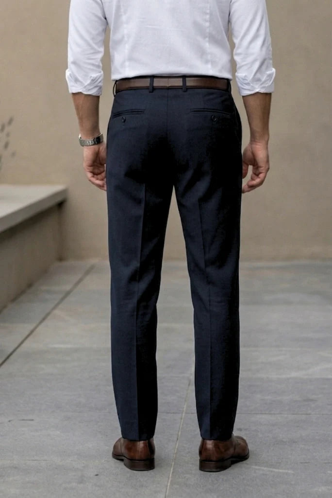 Men Navy Blue Business Wear Pant-Back