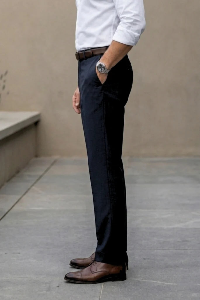 Men Navy Blue Formal Office Trouser-Side