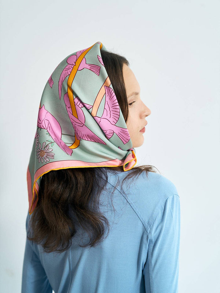 FRIDA x LOST PATTERN "House of Frida" Silk Bandana Scarf - Pink