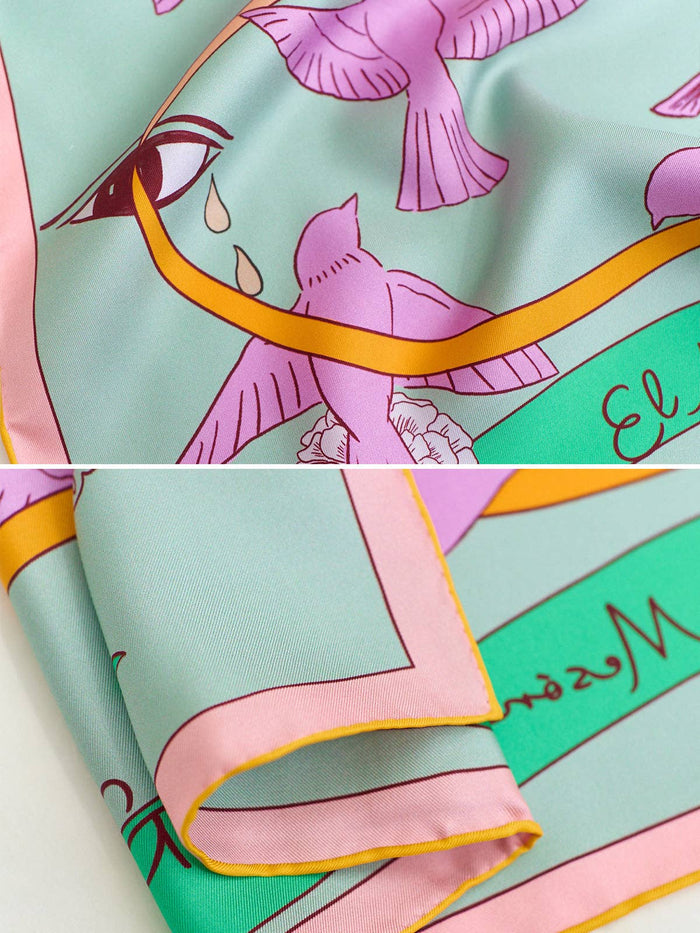 FRIDA x LOST PATTERN "House of Frida" Silk Bandana Scarf - Pink