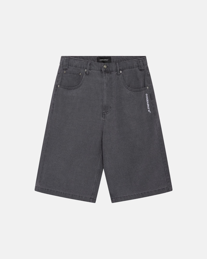 FROSTED JORTS ORCHID GREY - washed grey denim shorts, front view - Cold Culture